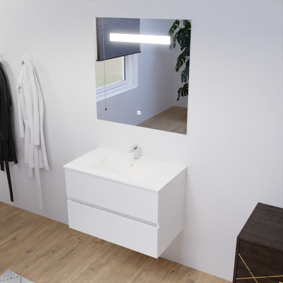 Ensemble meuble salle de bain 80 cm avec miroir ROSALY avec miroir