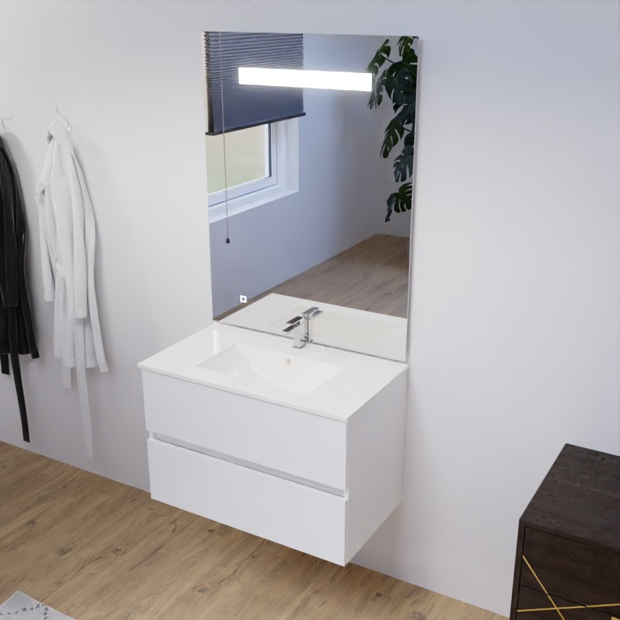 Ensemble meuble salle de bain 80 cm avec miroir ROSALY avec miroir