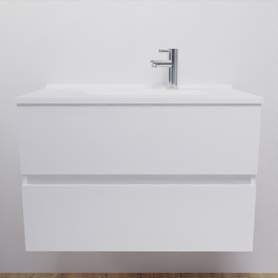 Ensemble meuble salle de bain 80 cm ROSALY couleur blanc brillant avec plan vasque en résine