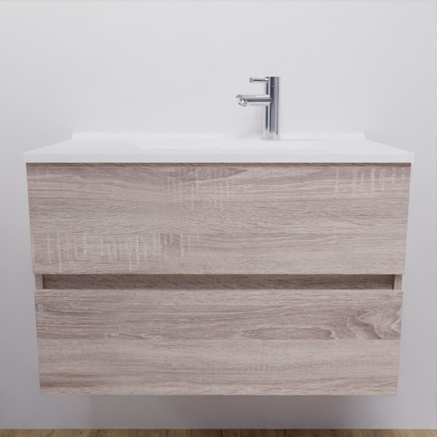Ensemble meuble salle de bain 80 cm ROSALY couleur bois cambrian oak avec plan vasque en résine