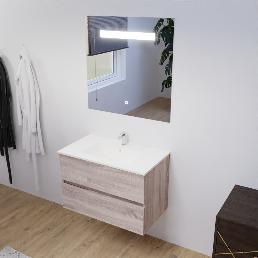 Ensemble meuble salle de bain 80 cm avec miroir ROSALY avec miroir