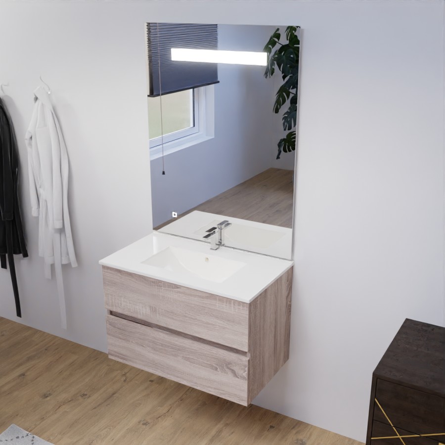 Ensemble meuble salle de bain 80 cm avec miroir ROSALY avec miroir