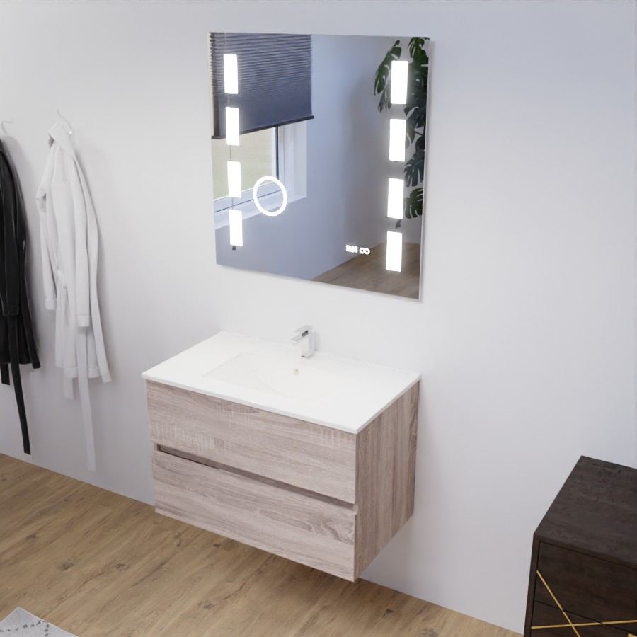 Ensemble meuble salle de bain 80 cm avec miroir ROSALY avec miroir