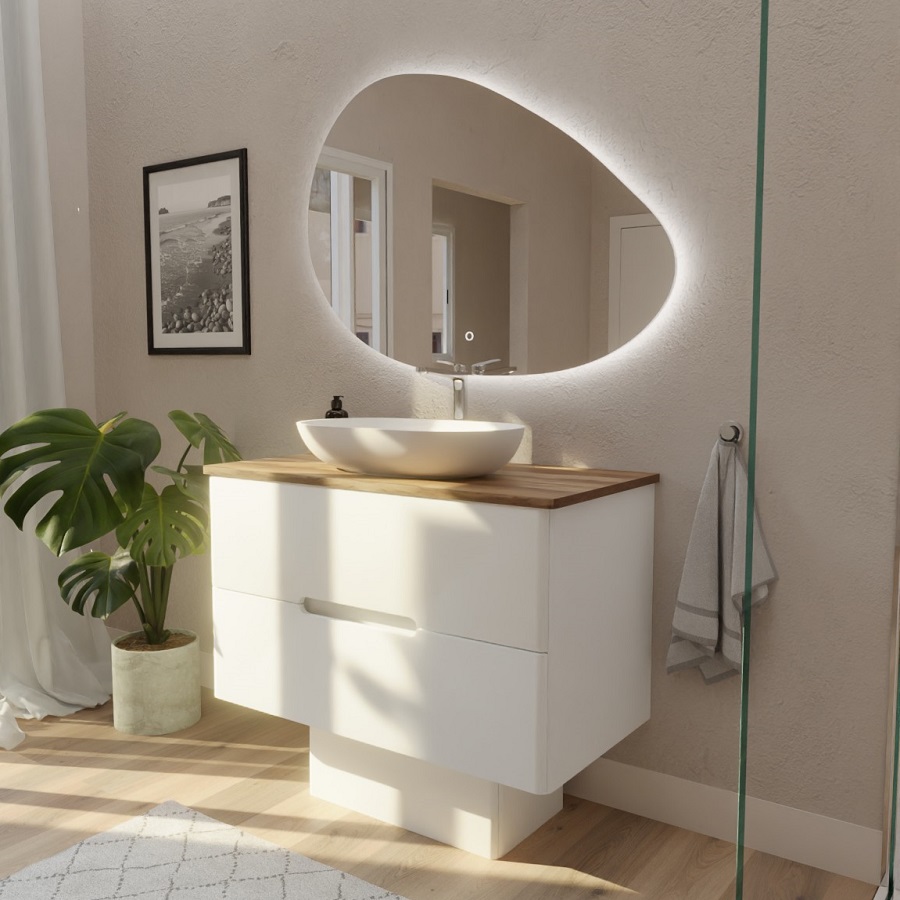 Ensemble KLASS meuble salle de bain 100 cm avec vasque à poser et miroir