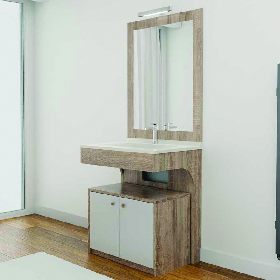 Meuble sur roulettes MOBIROUL 70 cm Cambrian Oak, aspect bois et portes blanches 