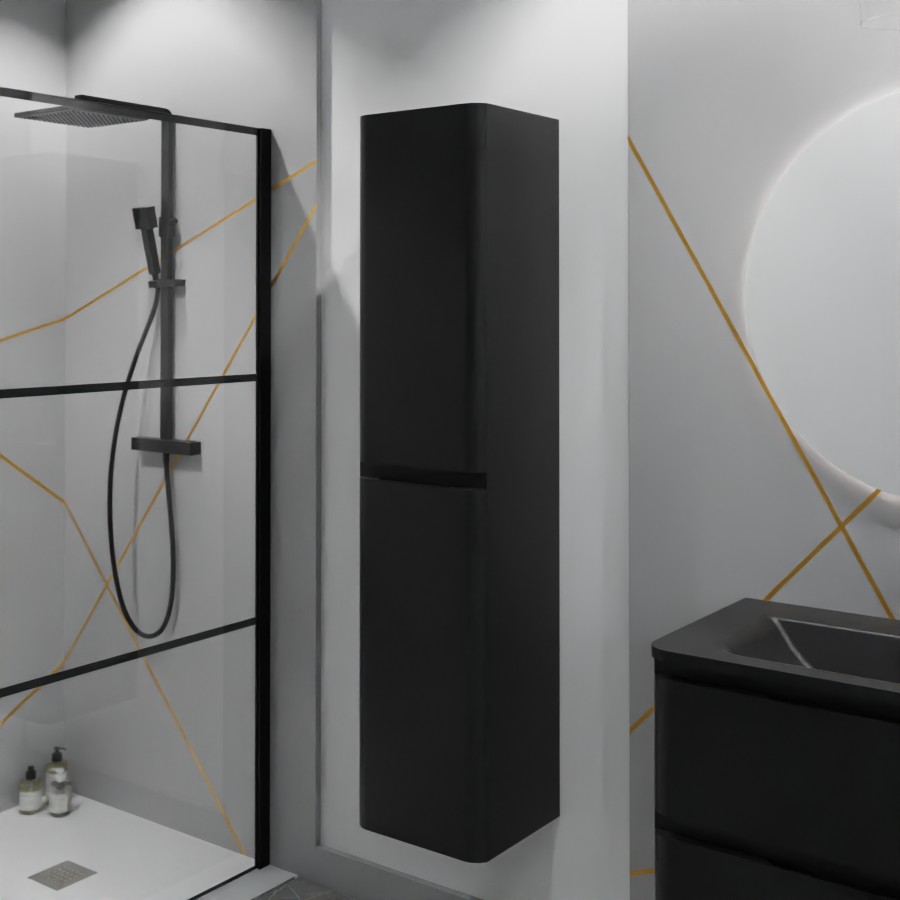 Armoire colonne de salle de bain PEARL noir mat 35 cm x 32 cm x 160 cm