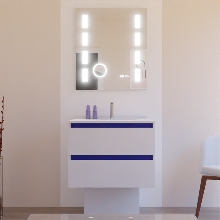 Miroir rétroéclairant LED 70 cm x 80 cm EXCELLENCE avec meuble de salle de bain ARLEQUIN 