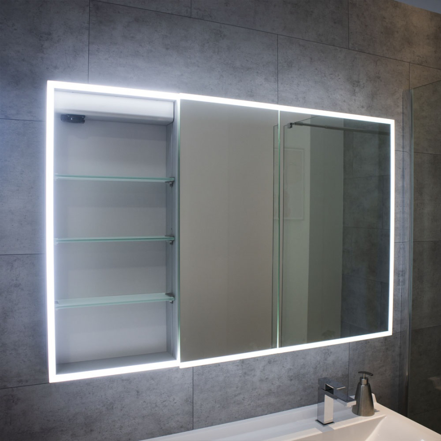 Armoire de salle de bain avec miroir éclairant 120 cm x 80 cm ARMILED droite