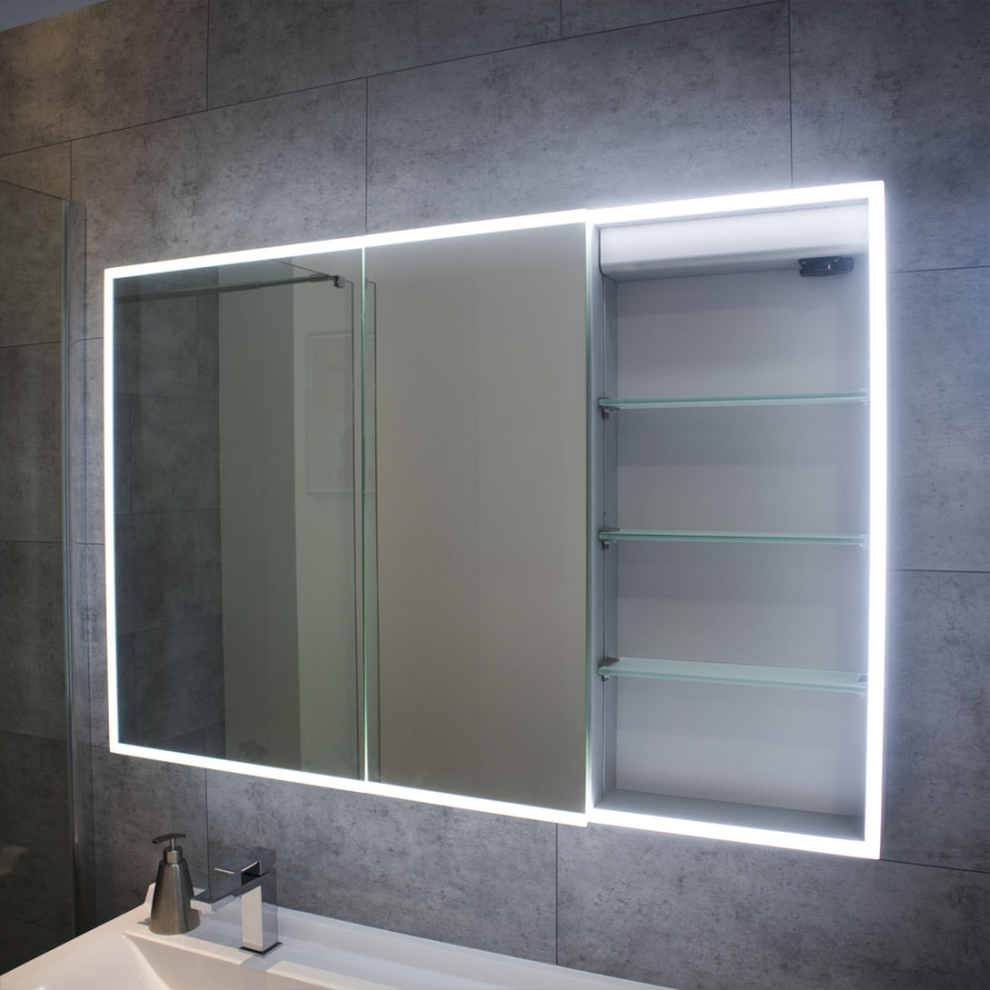 Armoire de salle de bain avec miroir éclairant 120 cm x 80 cm ARMILED gauche