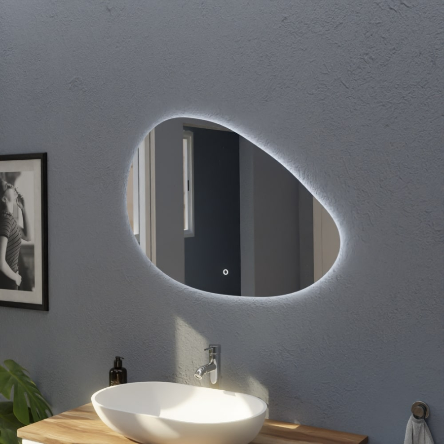 Miroir salle de bain avec éclairage LED forme galet asymétrique DROP 85 cm x 62 cm