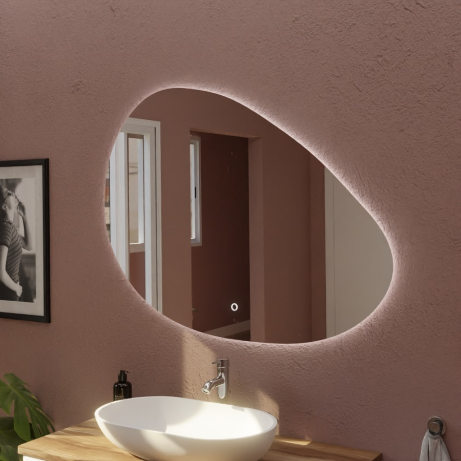Miroir salle de bain avec éclairage LED forme galet asymétrique DROP 110 cm x 80 cm