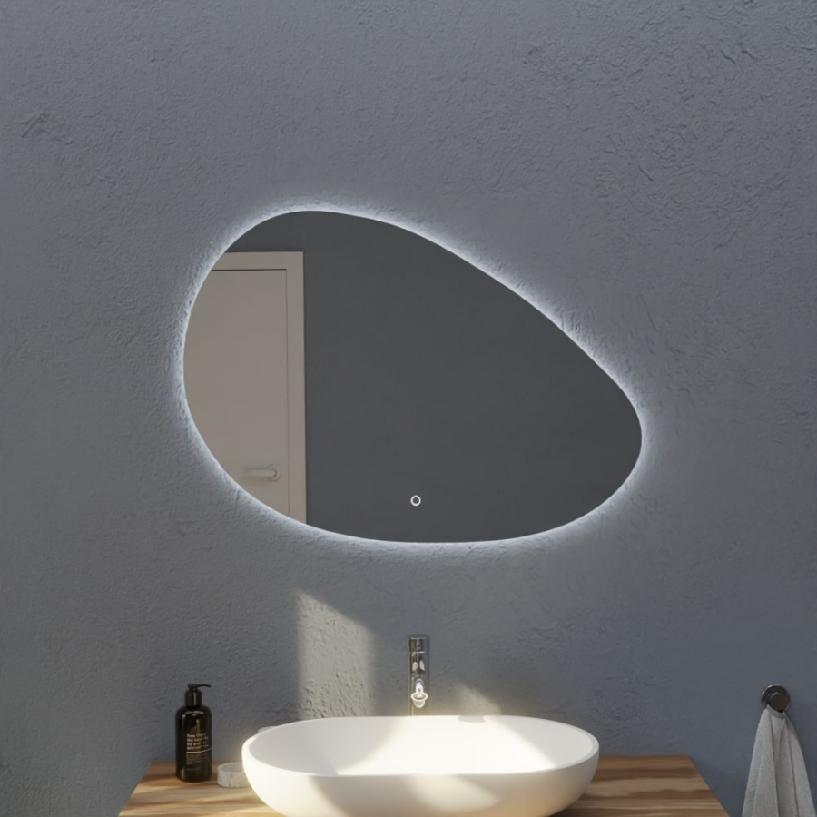Miroir salle de bain avec éclairage LED forme galet asymétrique DROP 85 cm x 62 cm