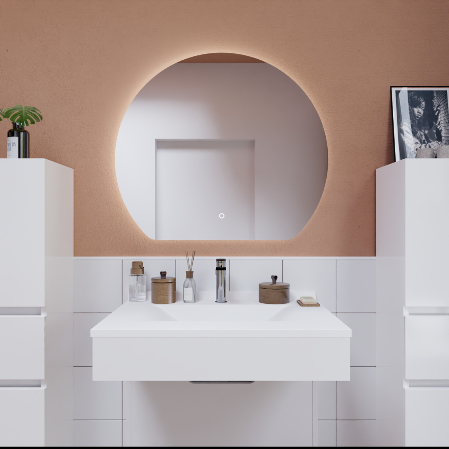 Miroir salle de bain LED ECLIPSE 60 cm x 52.5 cm forme demi-cercle découpé