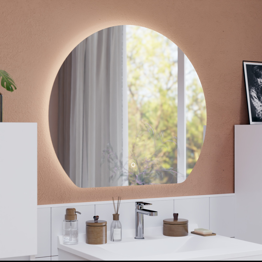 Miroir salle de bain LED ECLIPSE 60 cm x 52.5 cm forme demi-cercle découpé