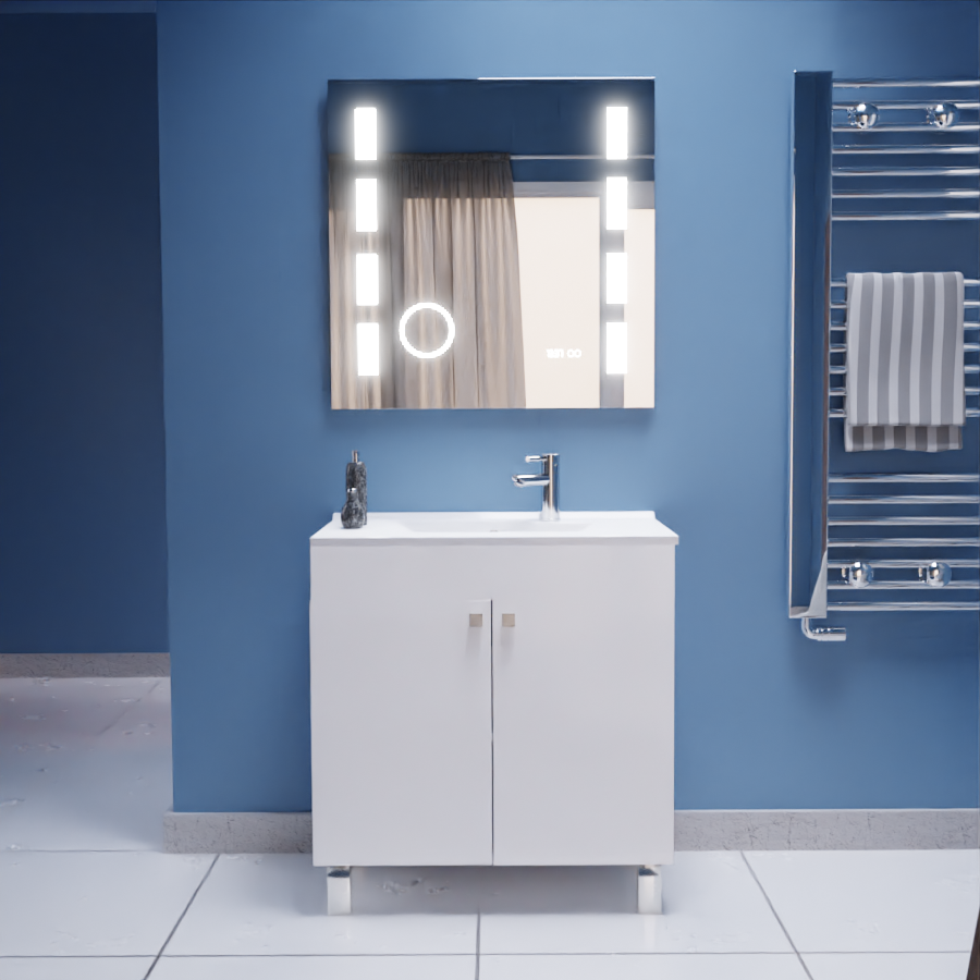 Miroir rétroéclairant LED 80 cm x 80 cm EXCELLENCE avec meuble simple vasque ECOLINE