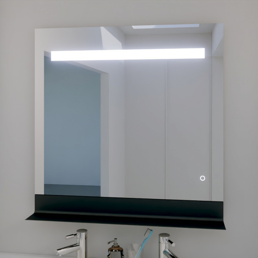 Miroir de salle de bain avec tablette et éclairage LED 80 cm x 80 cm ETAL -  Creazur Pro