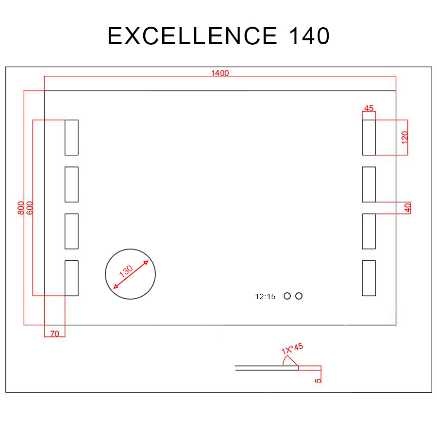 Miroir rétroéclairant LED 140 cm x 80 cm EXCELLENCE