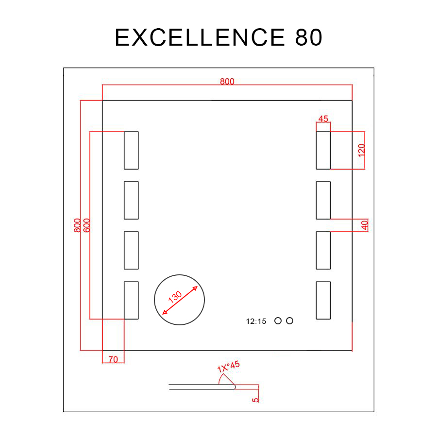 Miroir rétroéclairant LED 80 cm x 80 cm EXCELLENCE