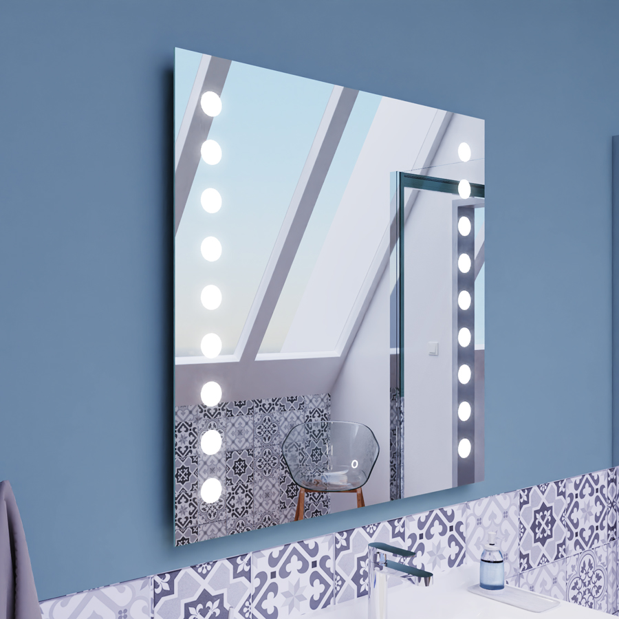 Miroir de salle de bain avec tablette et éclairage LED 80 cm x 80 cm ETAL -  Creazur Pro