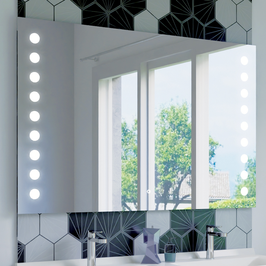 Miroir de salle de bain avec éclairage LED intégré sur les cotés STARLED 120 cm de largeur 80 cm de hauteur. 