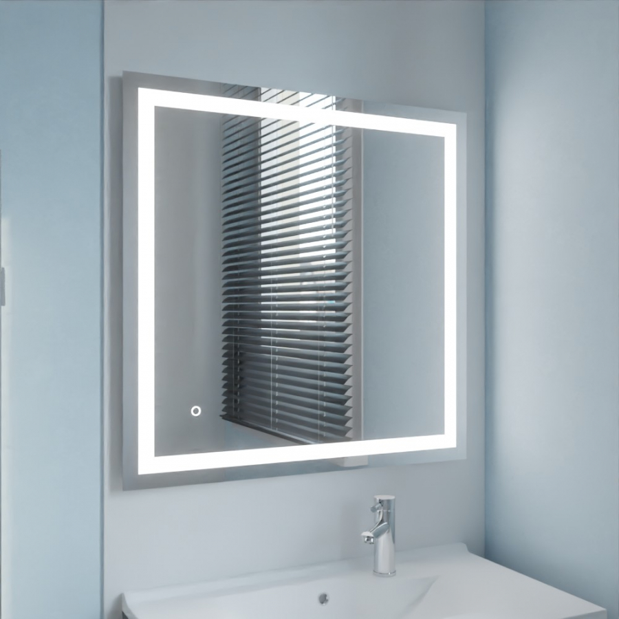 Miroir de salle de bain avec cadre LED intégré et interrupteur sensitif VISTA 80 cm x 80 cm