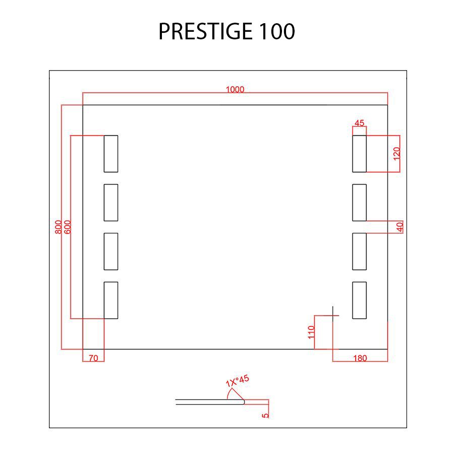 Miroir lumineux PRESTIGE 100 cm - éclairage LED - antibuée