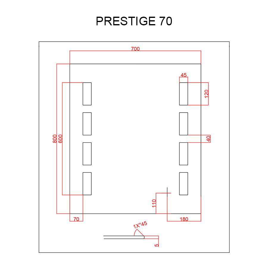 Miroir rétroéclairant LED 70 cm x 80 cm PRESTIGE