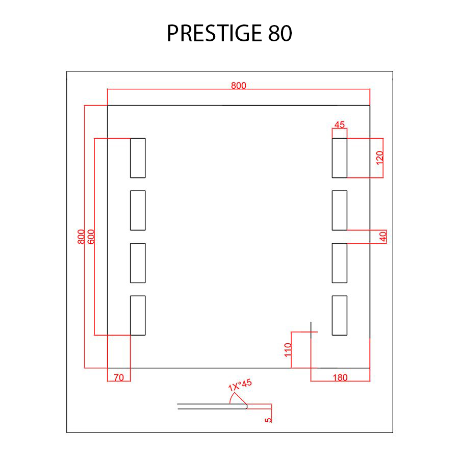 Miroir rétroéclairant LED 80 cm x 80 cm PRESTIGE