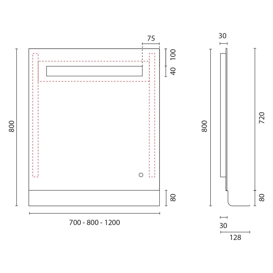 Miroir de salle de bain avec tablette et éclairage LED 120 cm x 80