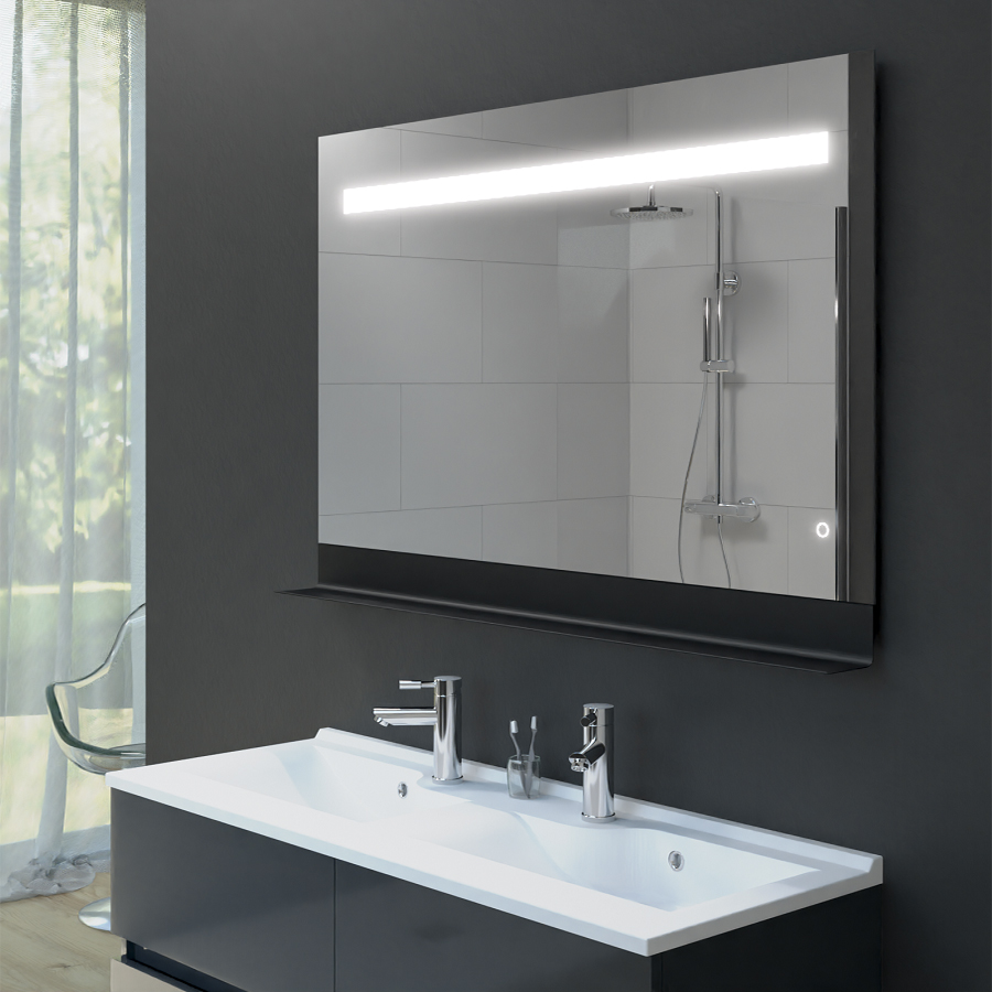 Miroir de salle de bain avec tablette et éclairage LED 120 cm x 80 cm ETAL  - Creazur Pro