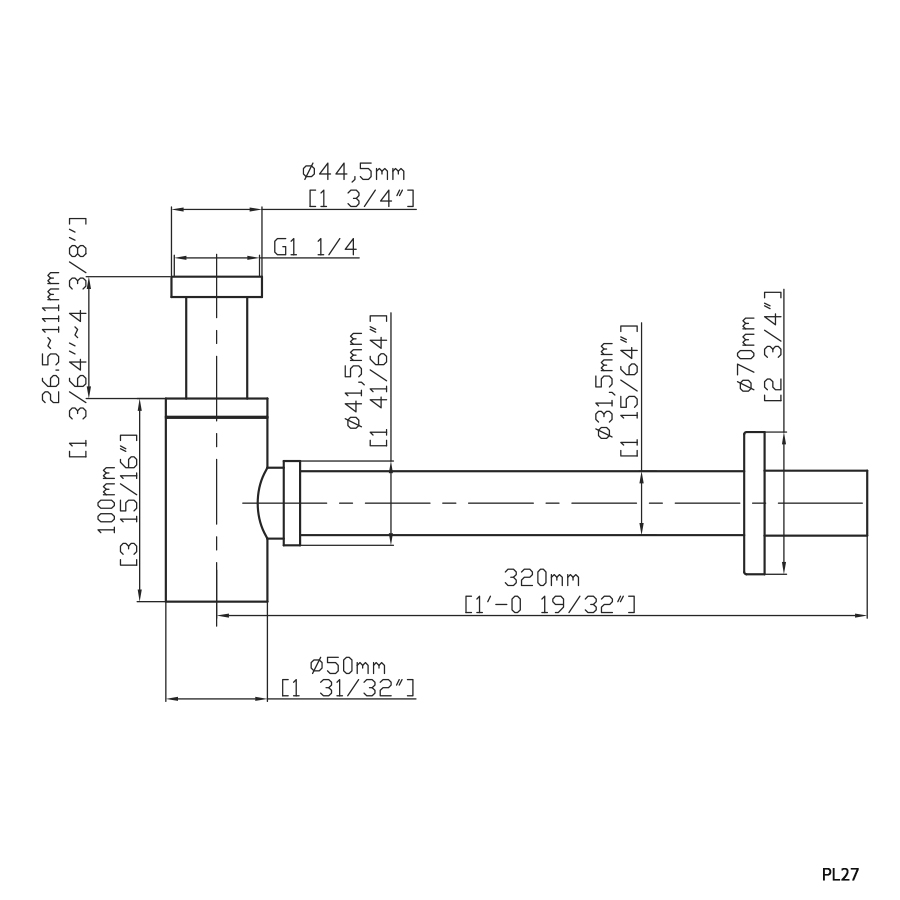 Siphon lavabo noir mat PL27