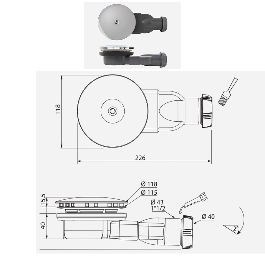 Bonde lavabo clic clac Spéciale LILA (Digiclick) - plan 2