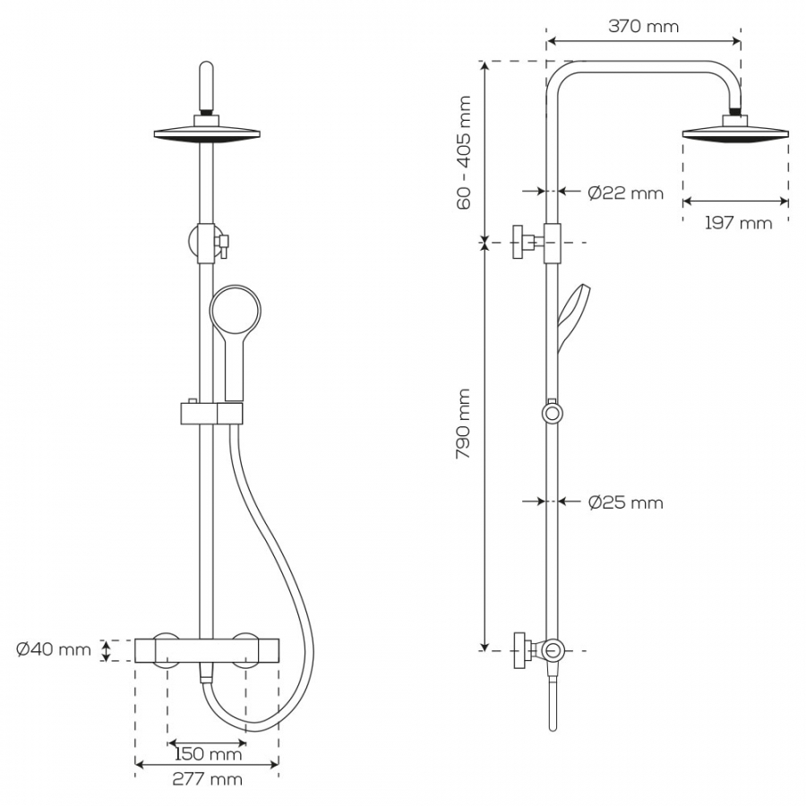 Colonne de douche thermostatique DISQUE Chromée schéma