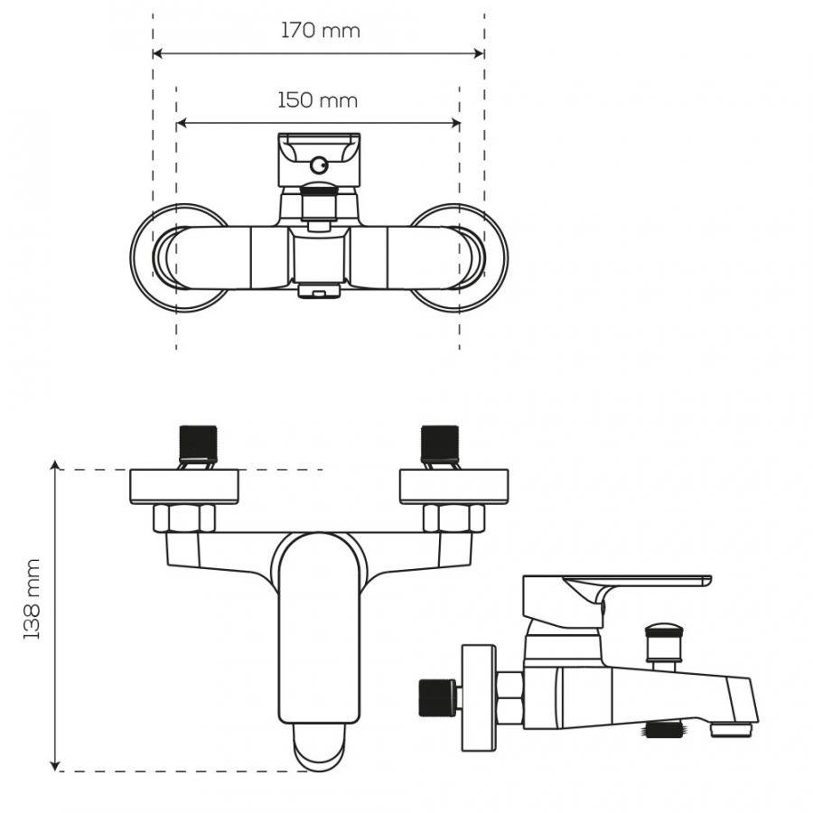 Mitigeur de bain-douche KELLY 170mm schéma