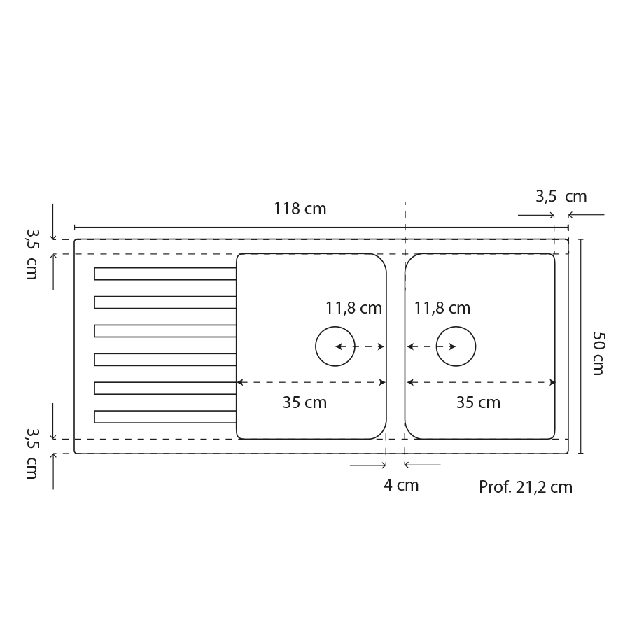 Evier 2 bacs avec égouttoir 116 cm x 50 cm RESIROC blanc arctique