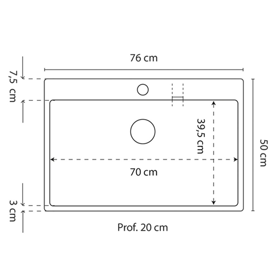 Cuve 1 bac évier sans égouttoir 76 cm x 50 cm RESIROC gris platine