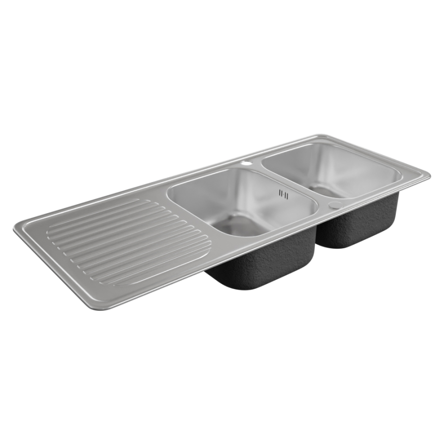 Evier de cuisine en inox 2 bacs avec égouttoir 116 cm x 48 cm EVINOX