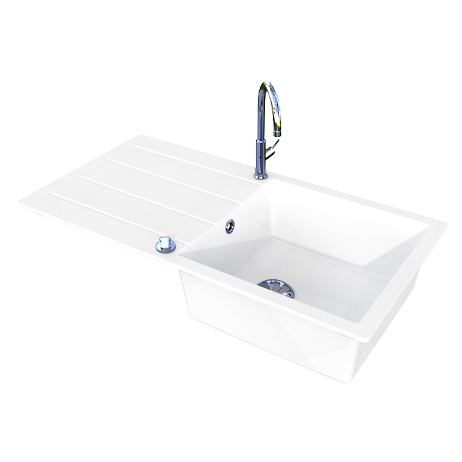 Evier de cuisine avec égouttoir en résine et quartz 99 cm x 50 cm EVISTONE SNOVA