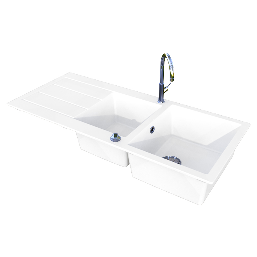 Evier de cuisine avec égouttoir en résine et quartz 118 cm x 50 cm EVISTONE SNOVA