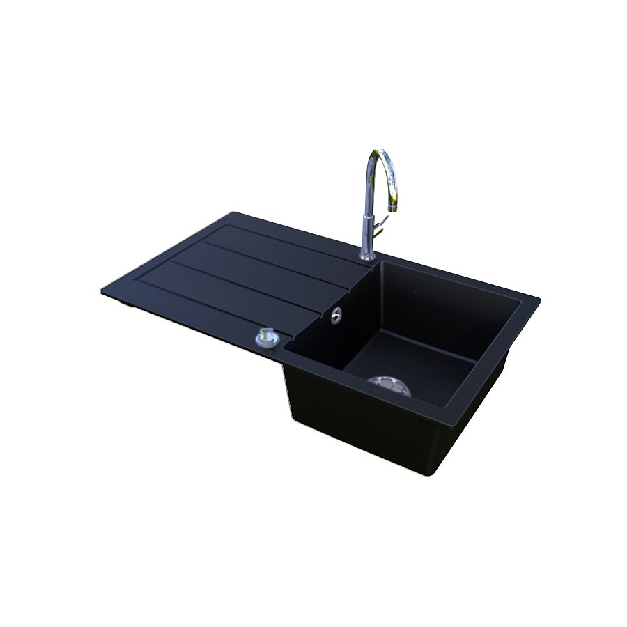 Evier de cuisine avec égouttoir en résine et quartz 86 cm x 50 cm EVISTONE NERO 