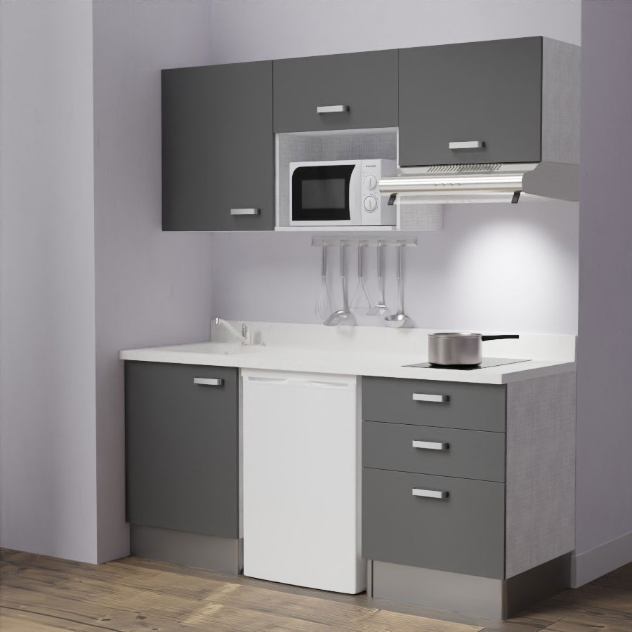 K20L : Kitchenette 180 cm Gris, plan de travail monobloc évier à gauche Snova