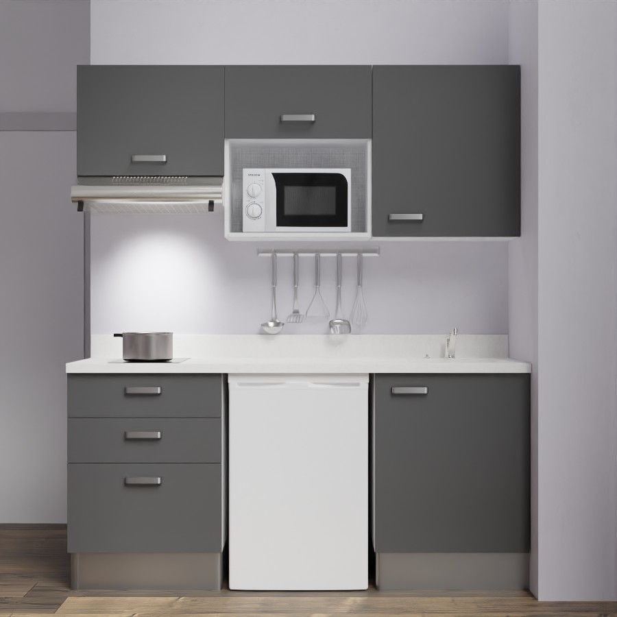 K20L : Kitchenette 180 cm Gris, plan de travail monobloc évier à droite Snova