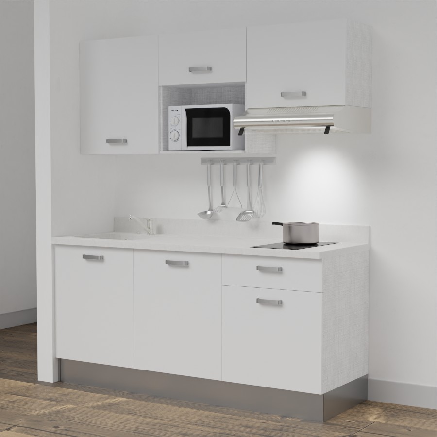 Kitchenette 180 cm K30 avec meubles blanc et plan monobloc évier à gauche snova