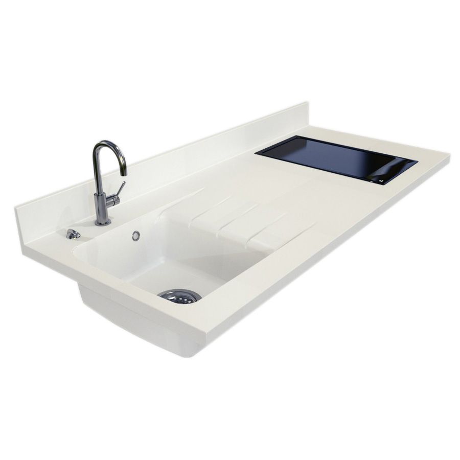 K30L : Kitchenette 180 cm Blanc, plan de travail monobloc évier à gauche  Néro - Creazur Pro