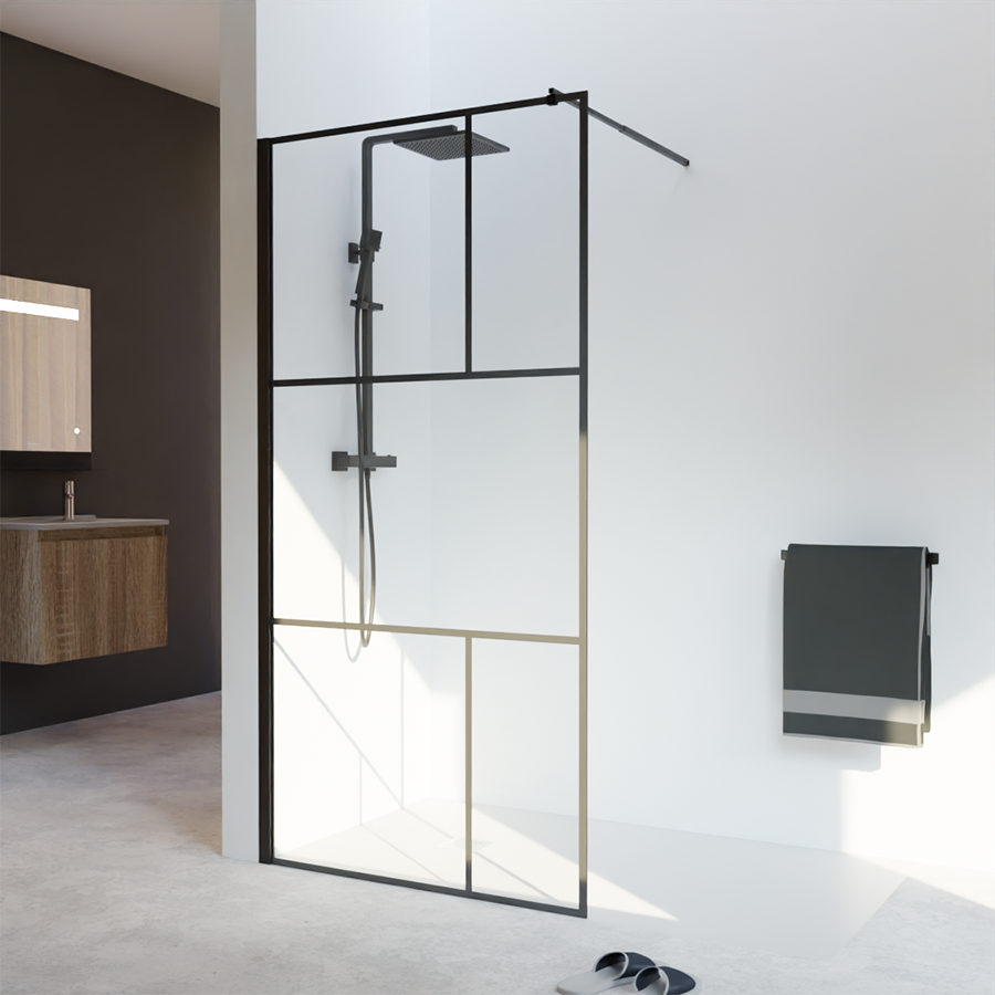 Paroi de douche noire style verrière 100 cm x 200 cm ATELIA