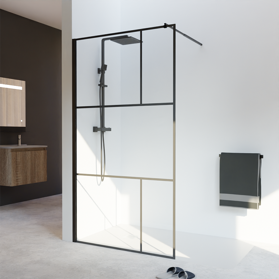 Paroi de douche noire style verrière 110 cm x 200 cm ATELIA