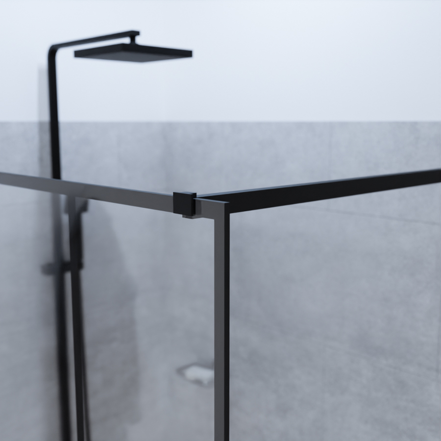 Paroi de douche noire style verrière 90 cm x 200 cm ATELIA zoom barre horizontale