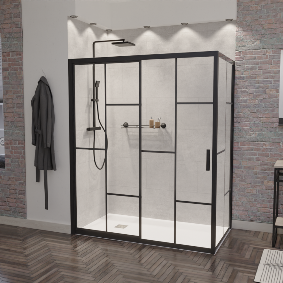 Paroi de douche coulissante style verrière 160 cm retour 90 cm ATELIA