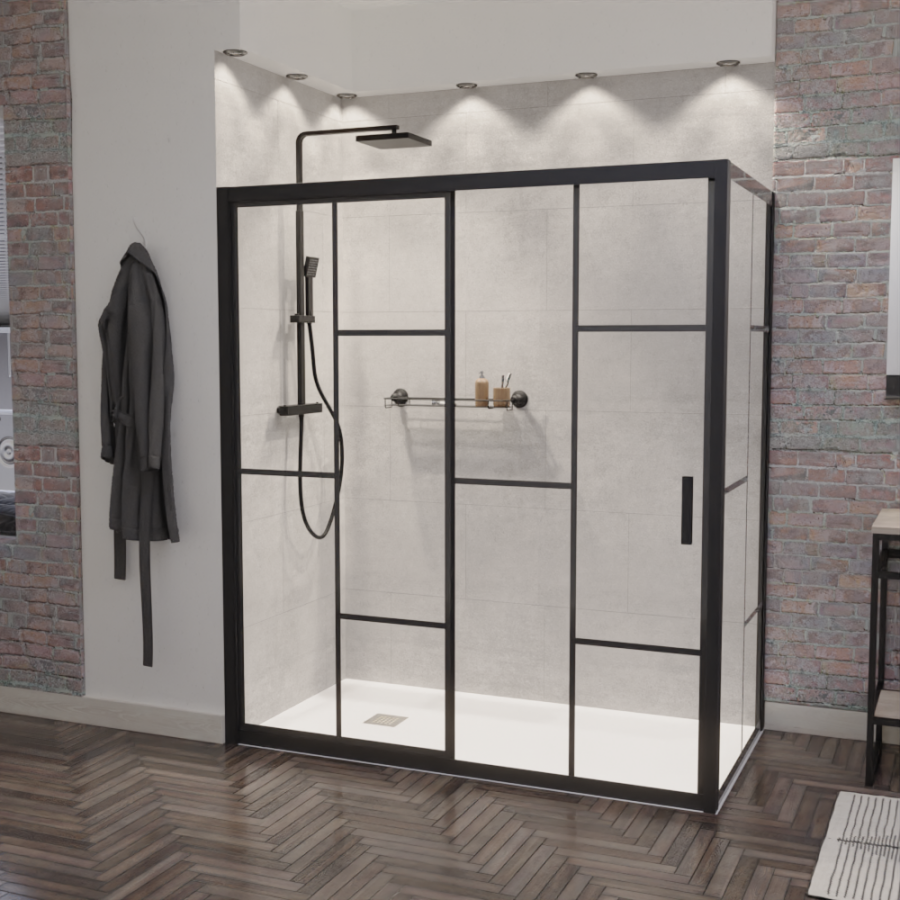 Paroi de douche coulissante style verrière 170 cm retour 90 ATELIA