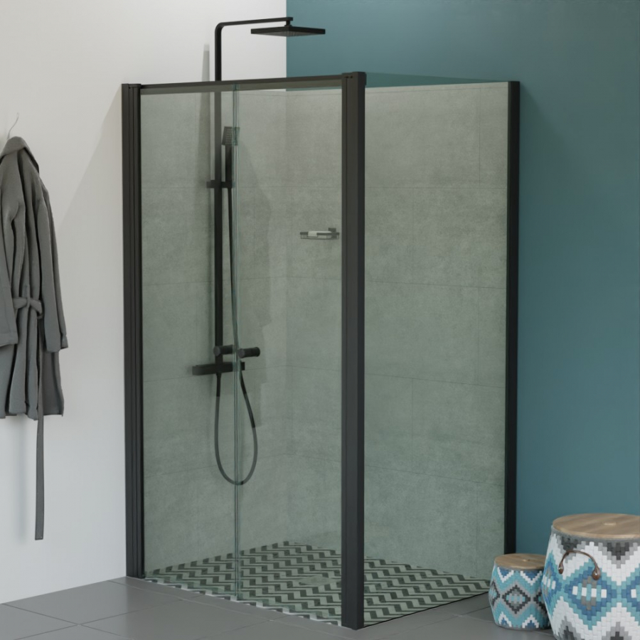 Paroi de douche d'angle avec une porte pivotante et retour fixe NERINA 80 cm  x 80 cm - Creazur Pro